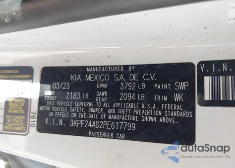 2023 Kia Forte Lxs из США, поврежденный, VIN 3KPF24AD2PE617799